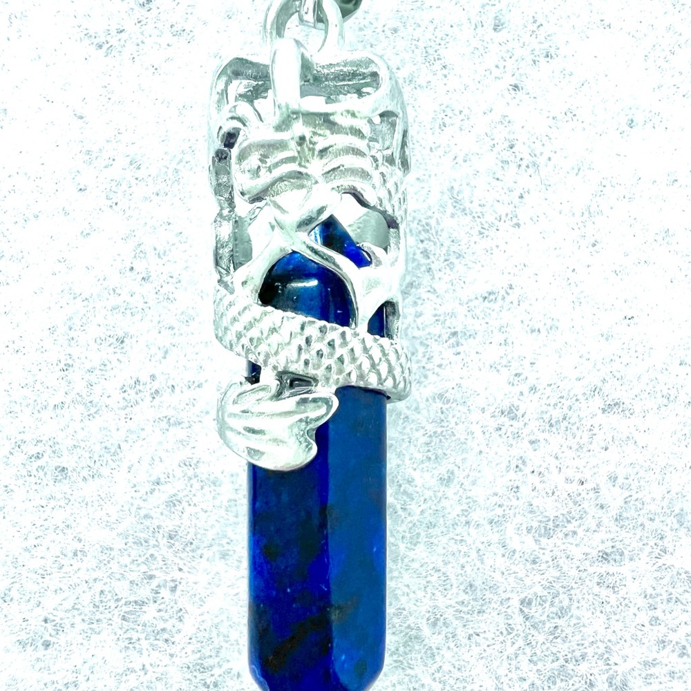 Blue stone Dragon pendant with necklace for Unisex.